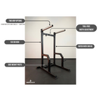 Dips Prime key features: two grip options, tool-free width adjustment, 130 cm high, rated over 300 kg, side weight posts